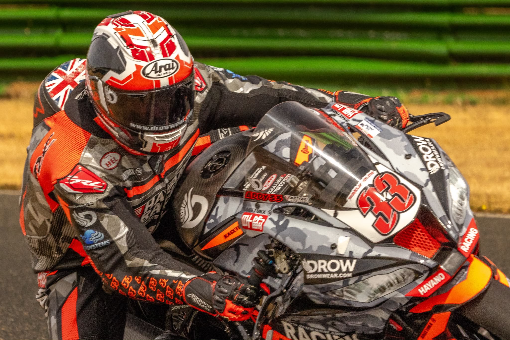 Close-up of Adam Brown aboard the number 33 Kawasaki ZX-10R